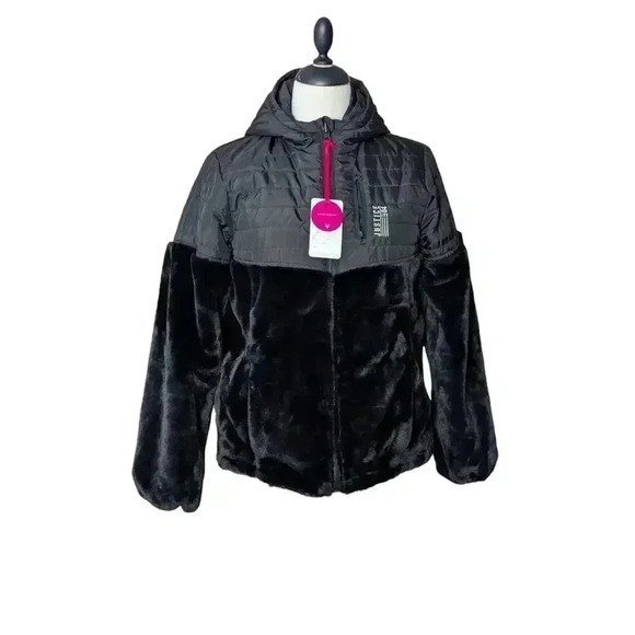 NWT Justice Girls XL 16/18 Black Winter Coat Water Resistant Reversible Hooded - Picture 1 of 10